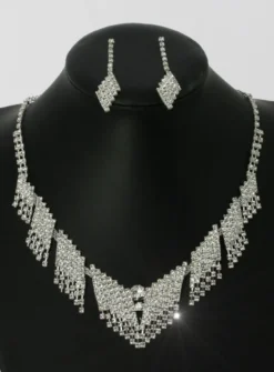 Parure bijoux collier + boucles Gris argent