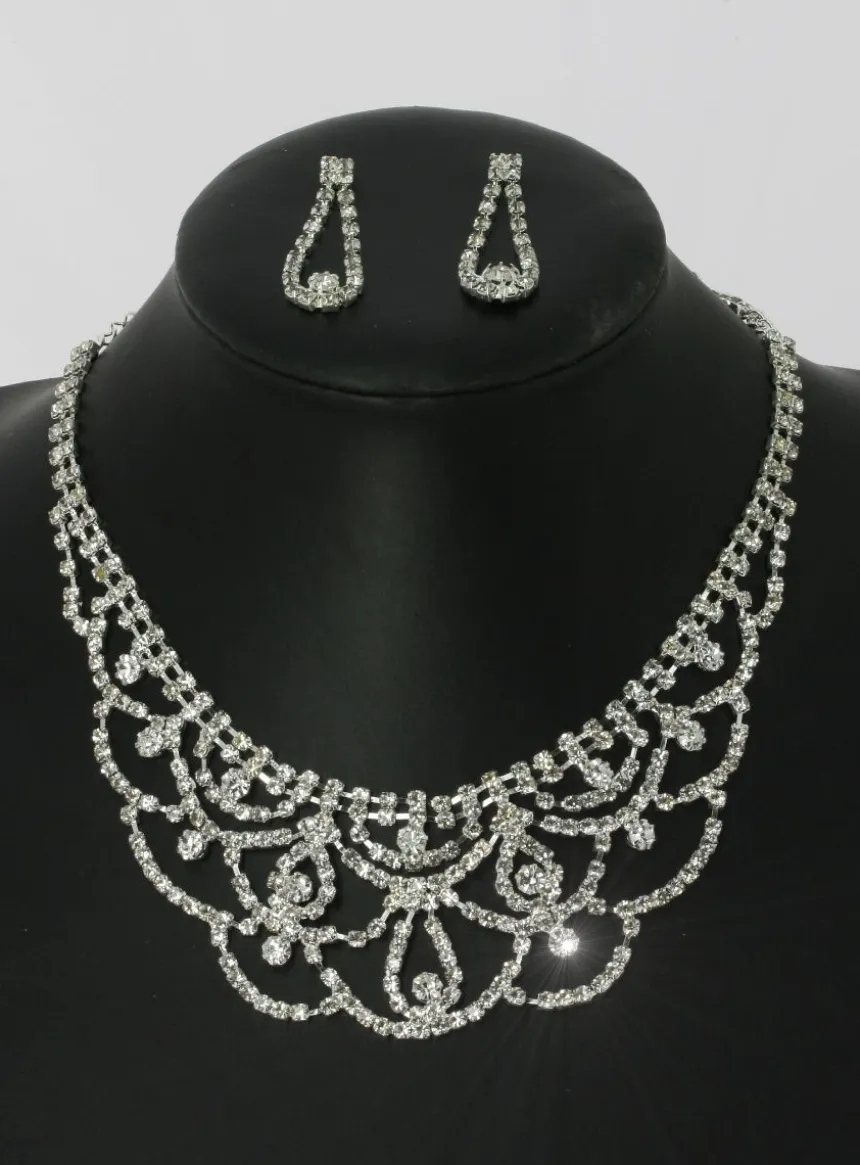 Parure bijoux collier + boucles Gris argent