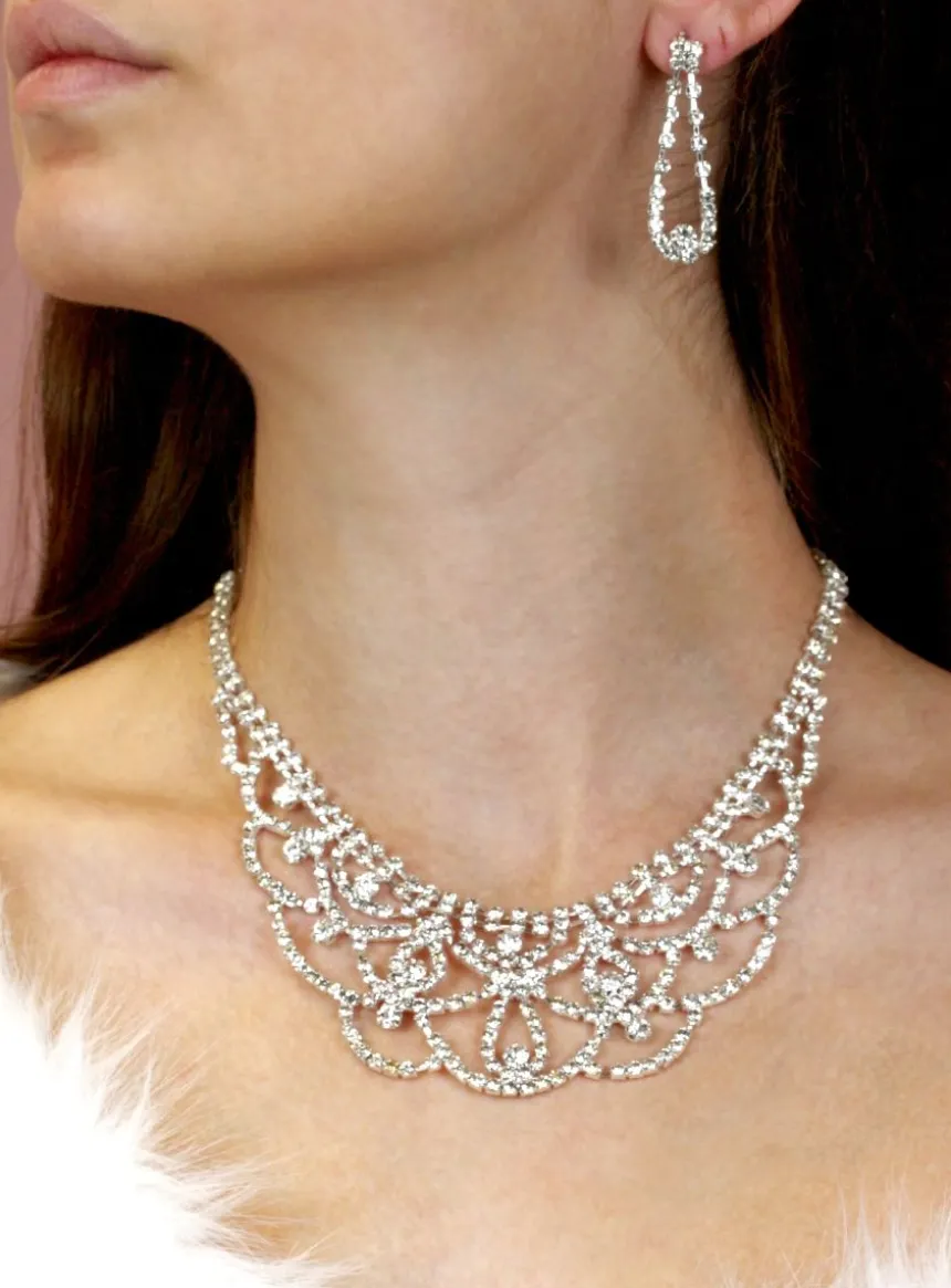 Parure bijoux collier + boucles Gris argent