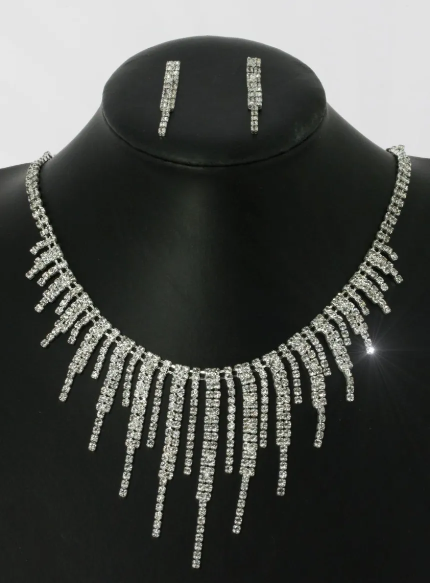 Parure bijoux collier + boucles Gris argent