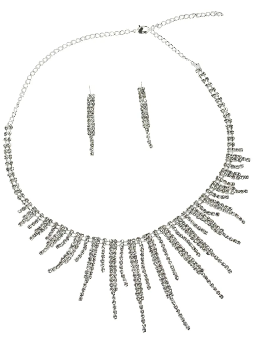 Parure bijoux collier + boucles Gris argent