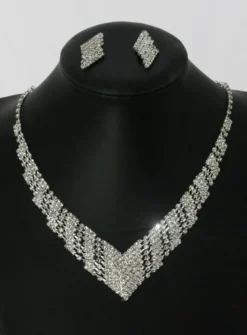 Parure bijoux collier + boucles Gris argent