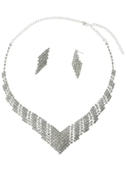 Parure bijoux collier + boucles Gris argent