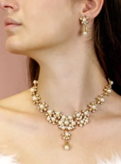 Parure bijoux collier + boucles Ivoire - Ecru