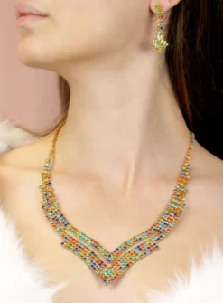Parure bijoux collier + boucles Multicolor