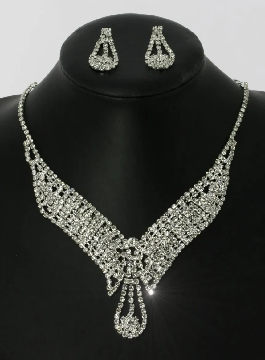 Parure bijoux collier + boucles Gris argent