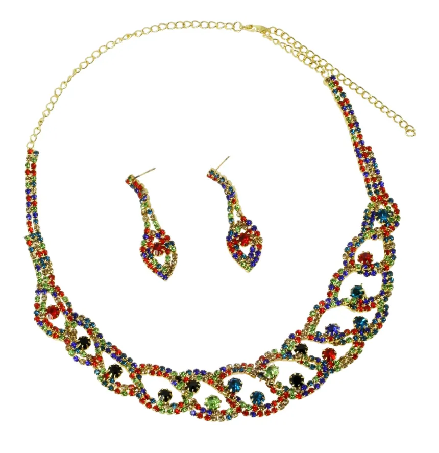 Parure bijoux collier + boucles Multicolor