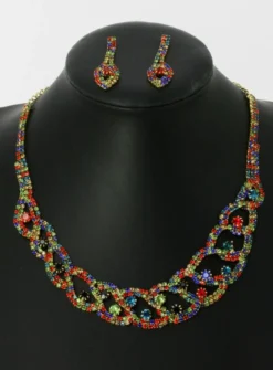 Parure bijoux collier + boucles Multicolor
