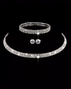 Parure collier + bracelet + boucles d'oreilles strass Gris argent