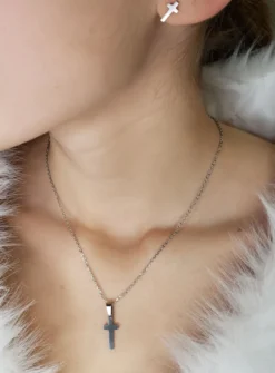 parure collier petite croix + boucles assorties