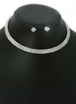 Parure de soirée collier ras du cou + boucles strass