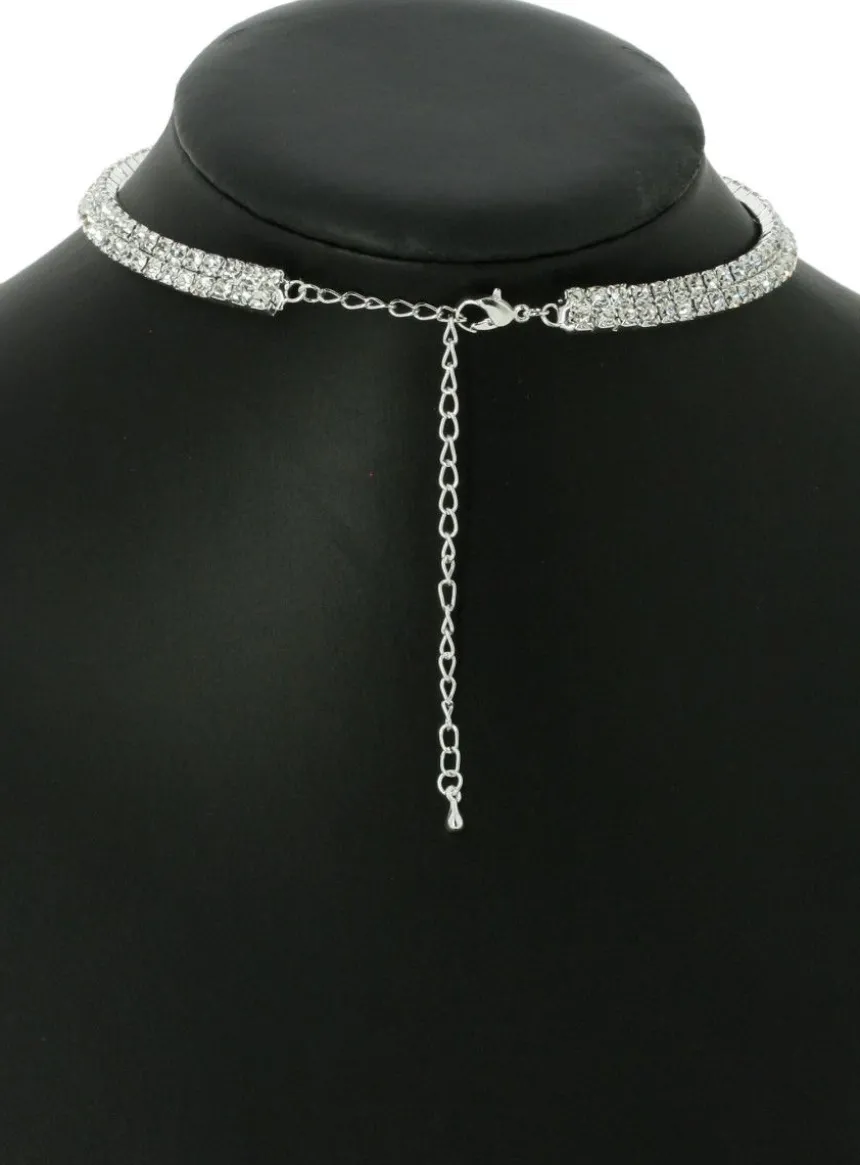Parure de soirée collier ras du cou + boucles strass