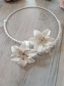 Parure mariage collier + bracelet fleur et strass
