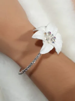 Parure mariage collier + bracelet fleur et strass