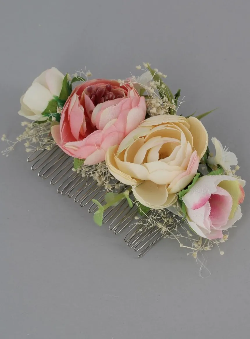 Peigne cheveux fleurs effet naturel Rose