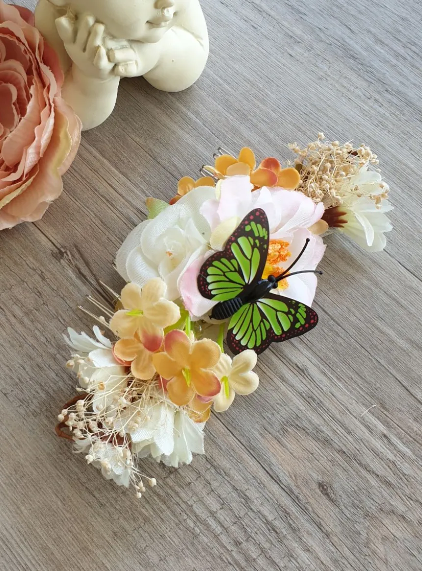 Peigne cheveux papillon champêtre Multicolor
