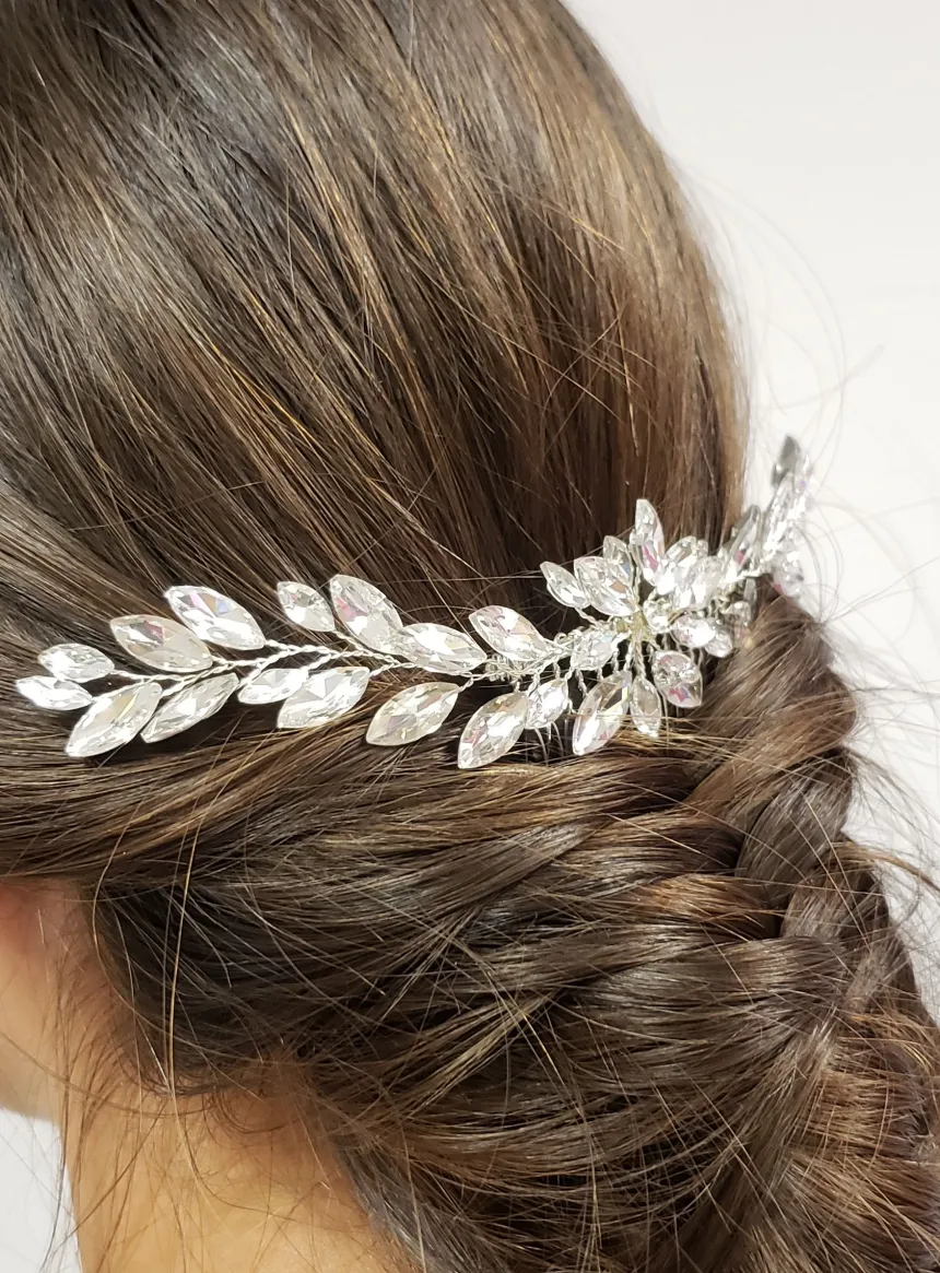 Peigne cheveux strass sur peigne Gris argent