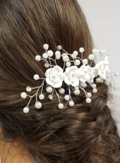 Peigne coiffure avec fleurs et perles Blanc