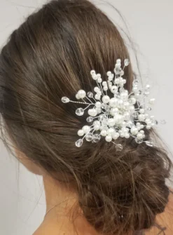 Peigne coiffure cérémonie perles Blanc