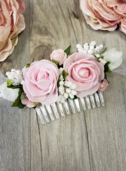 Peigne coiffure fleurs et feuillage Blanc