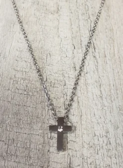 Pendentif Croix strass + Chaine Acier Inoxydable Gris argent