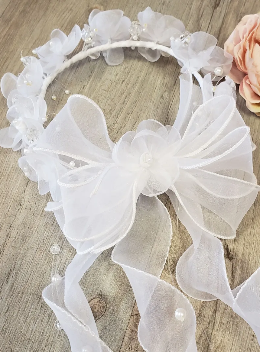 Petite couronne fleurs et rubans Blanc