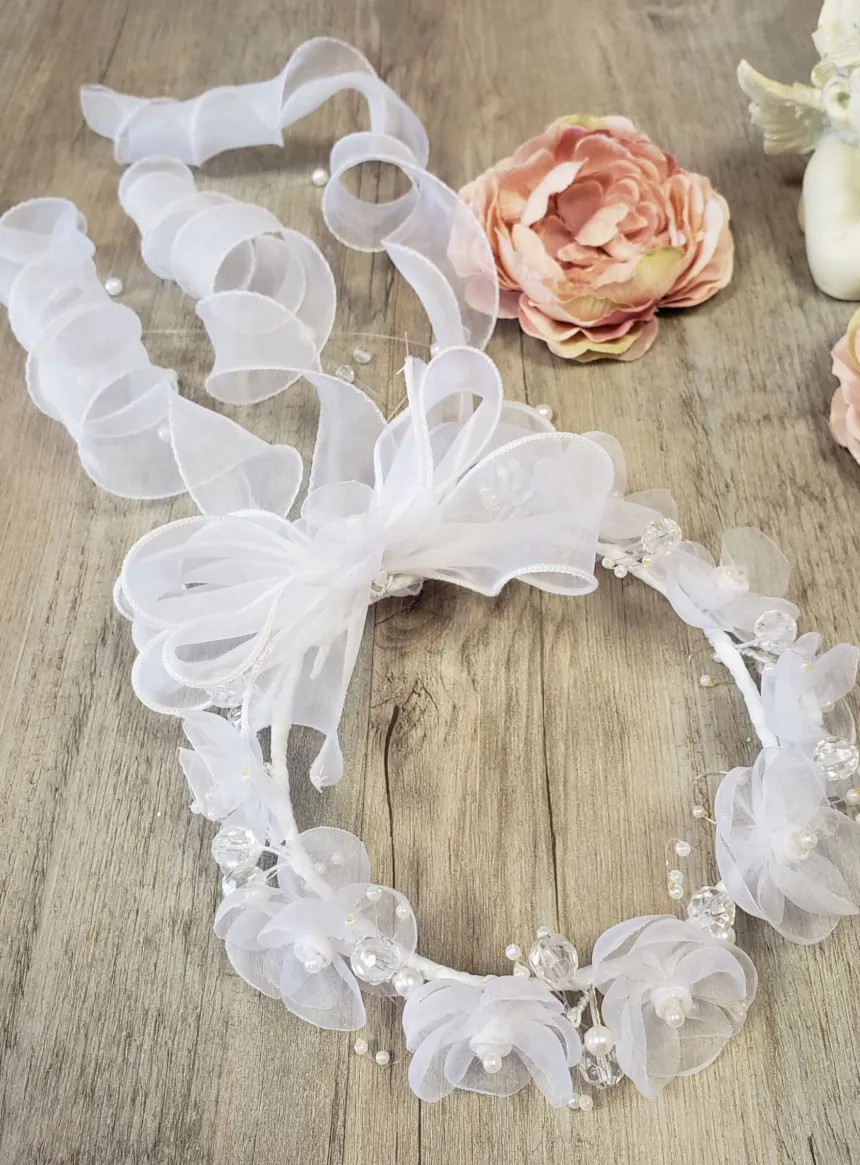 Petite couronne fleurs et rubans Blanc