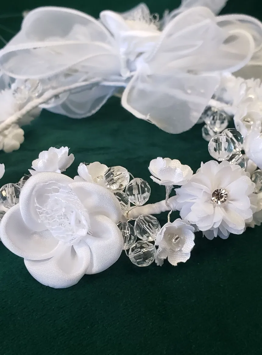 Petite couronne perles et fleurs Blanc