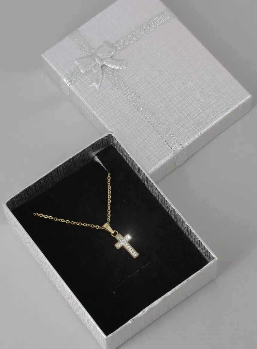 Petite croix avec strass avec chaine