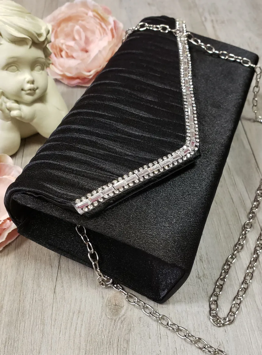Pochette de soirée petit format satin et strass