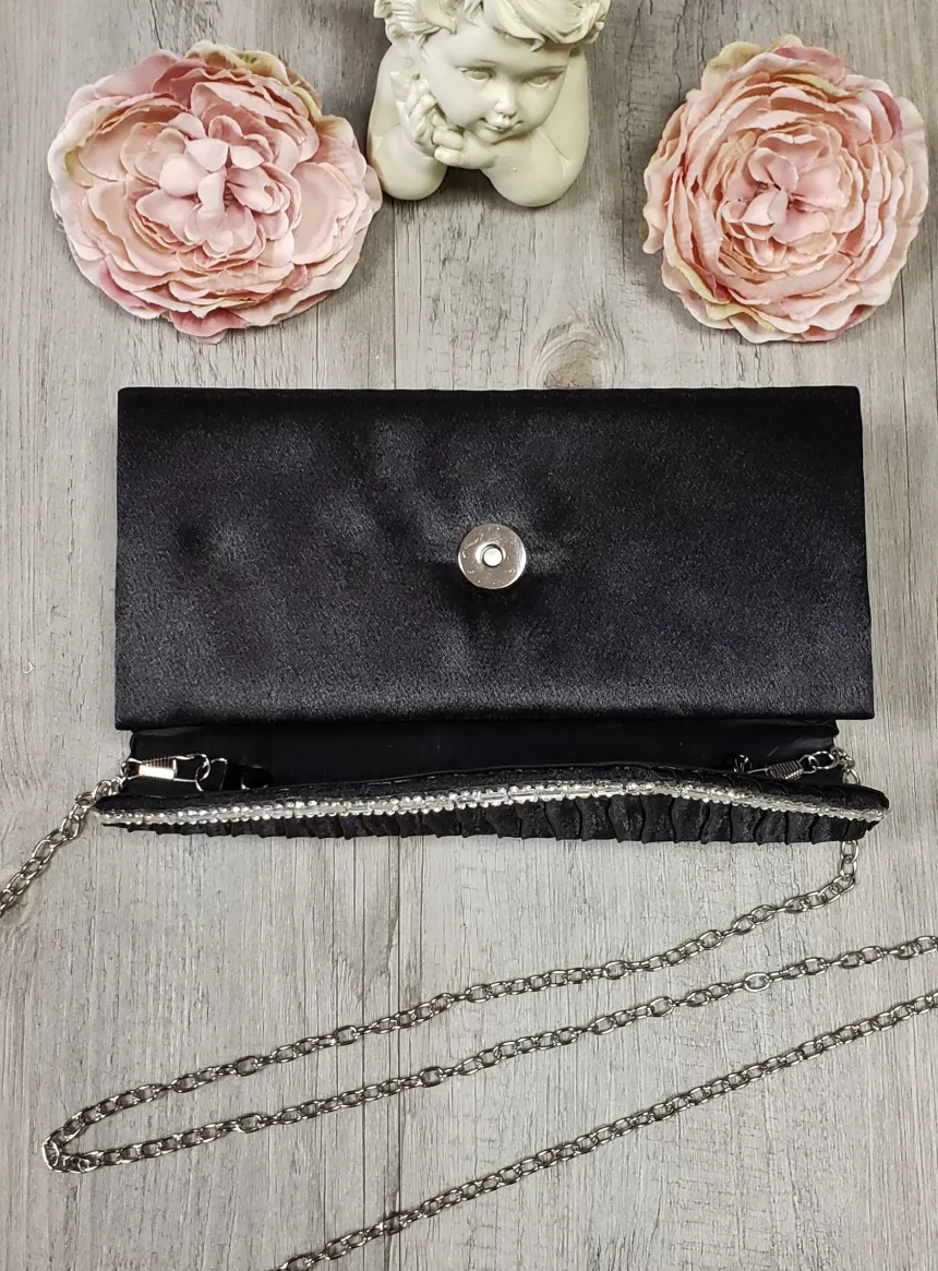Pochette de soirée petit format satin et strass