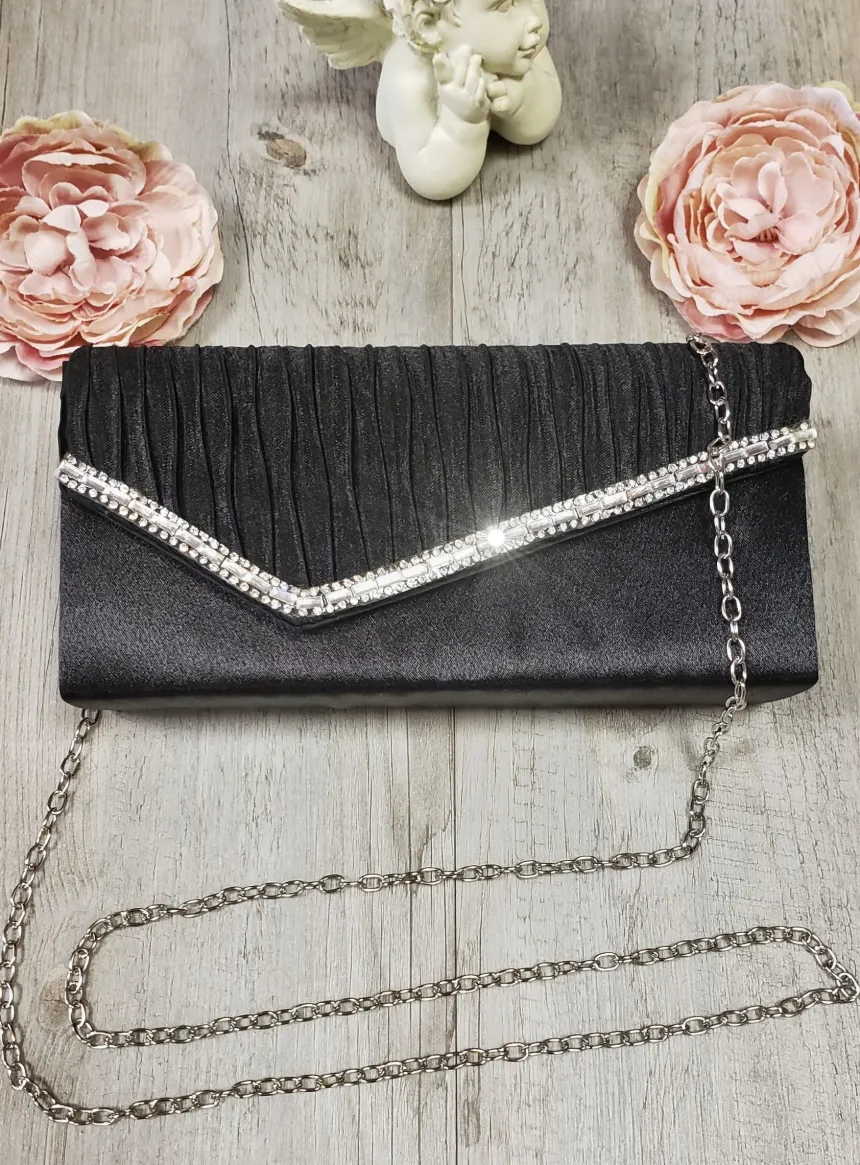 Pochette de soirée petit format satin et strass