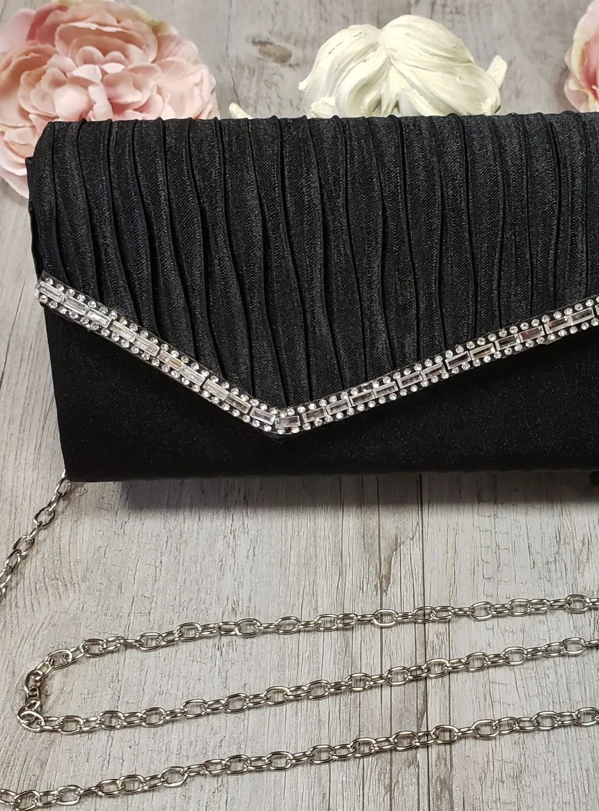 Pochette de soirée petit format satin et strass