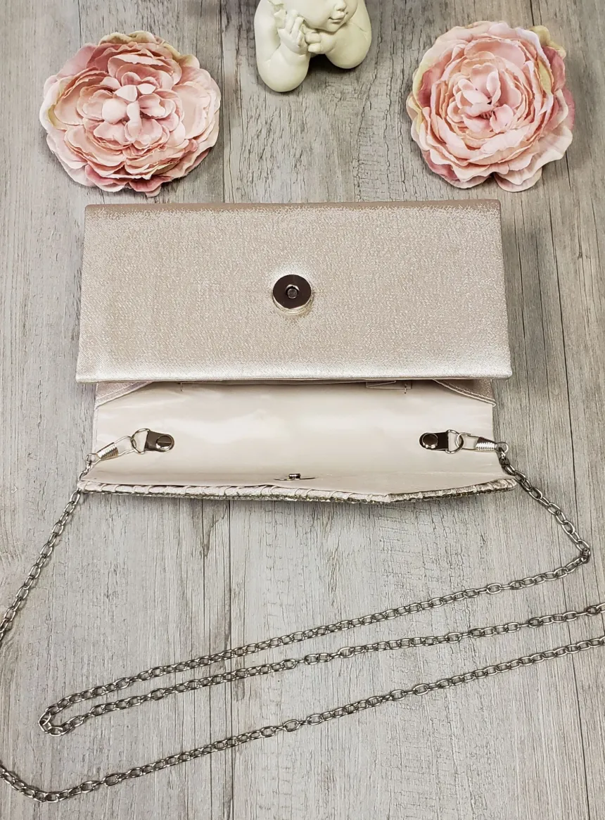 Pochette de soirée petit format satin et strass