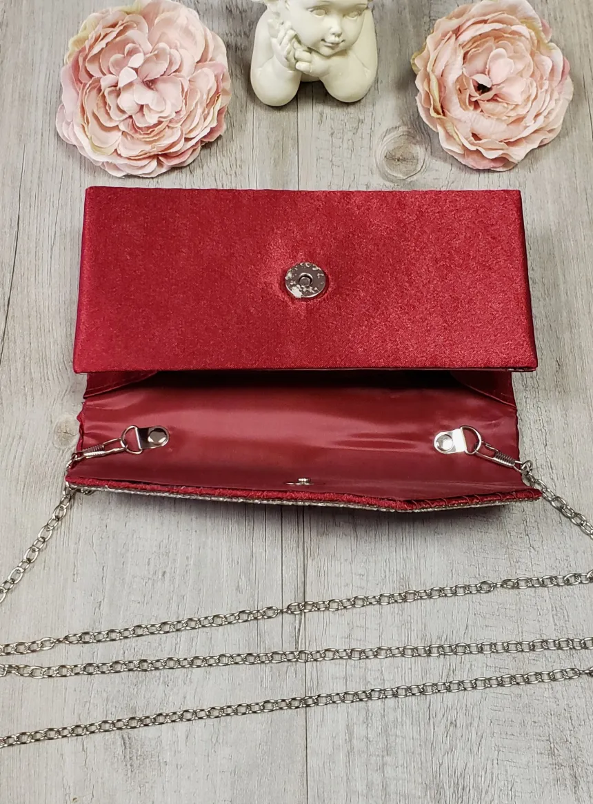 Pochette de soirée petit format satin et strass
