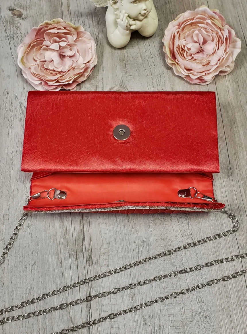 Pochette de soirée petit format satin et strass
