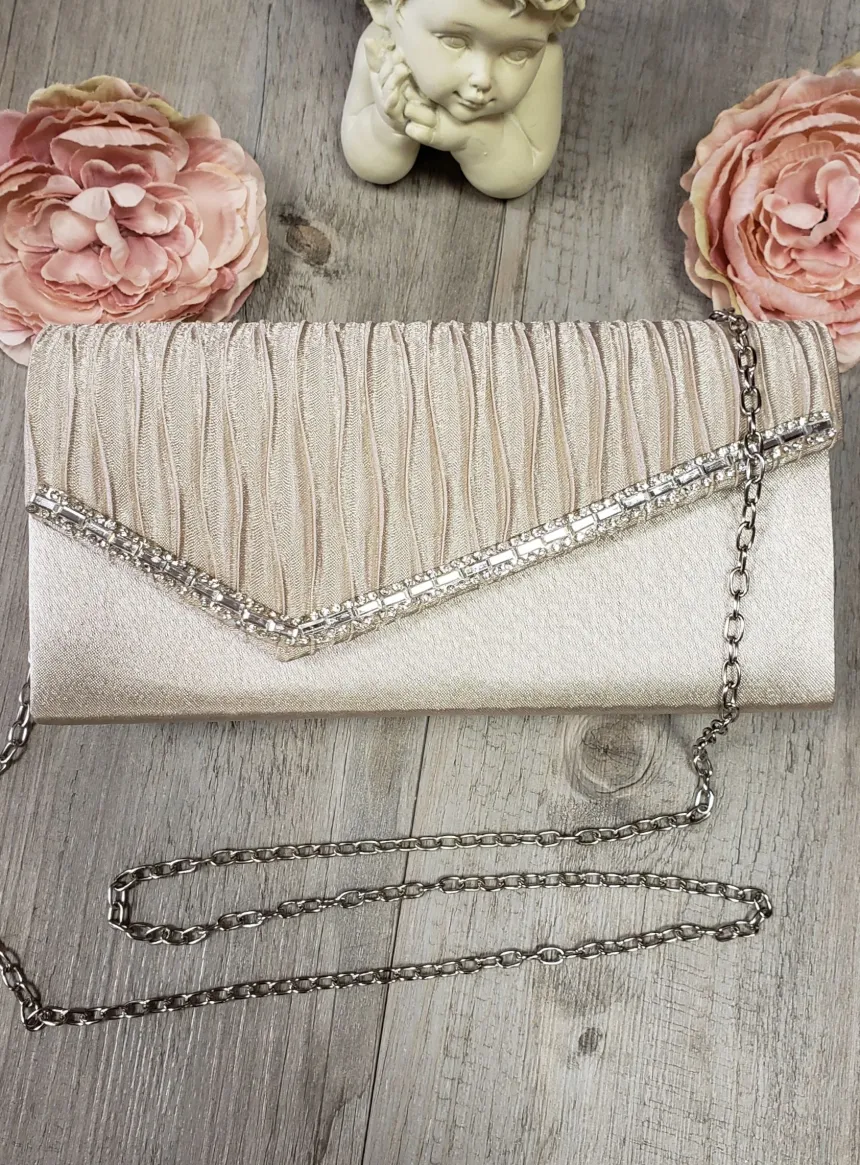Pochette de soirée petit format satin et strass