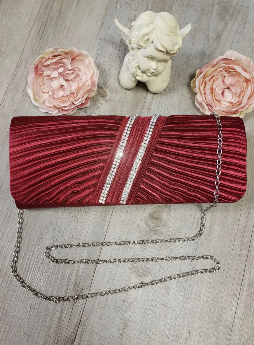 Pochette de soirée satin plissé et strass