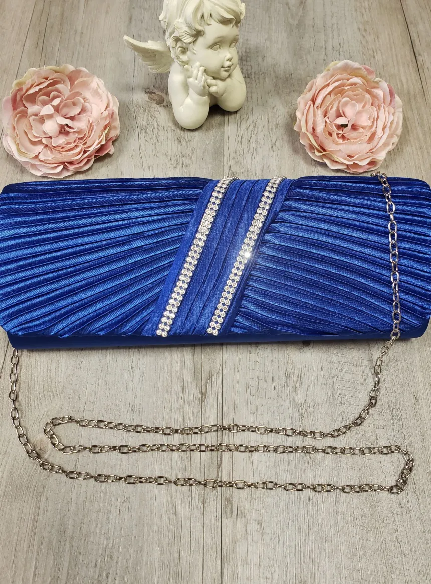 Pochette de soirée satin plissé et strass