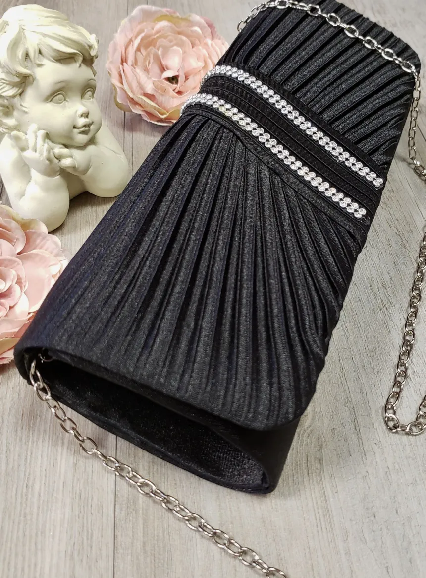 Pochette de soirée satin plissé et strass