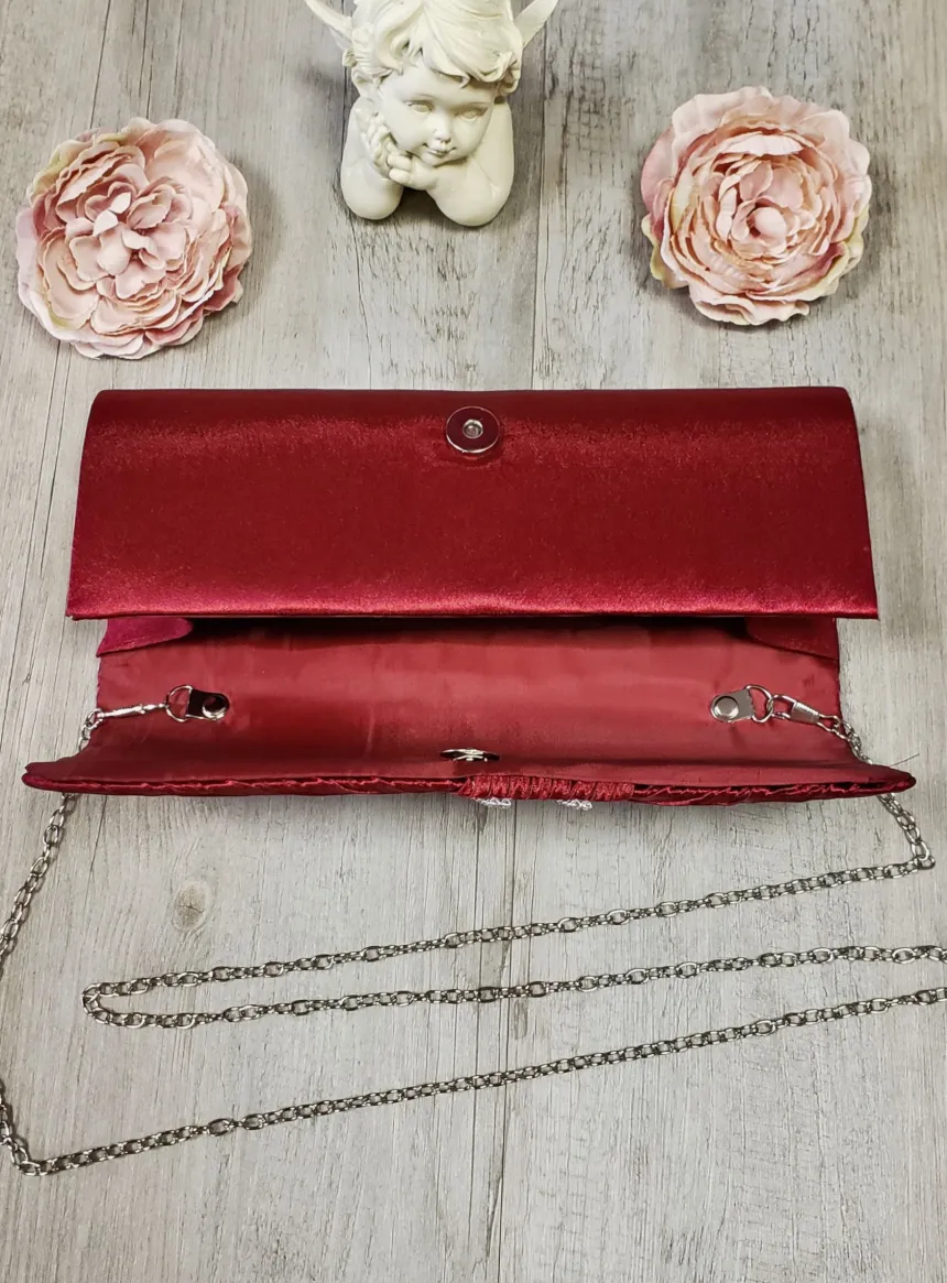 Pochette de soirée satin plissé et strass