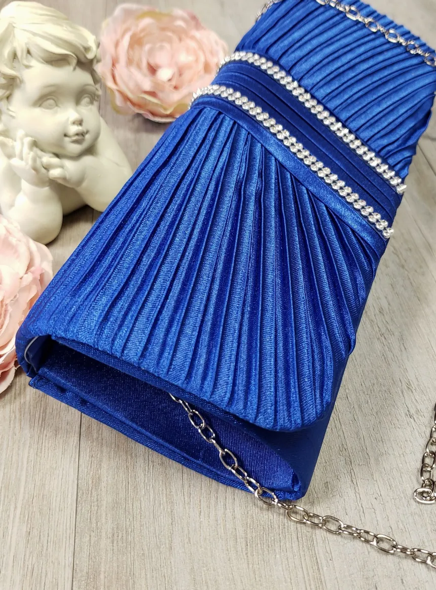 Pochette de soirée satin plissé et strass