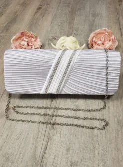 Pochette de soirée satin plissé et strass