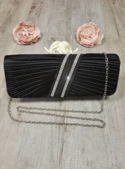 Pochette de soirée satin plissé et strass