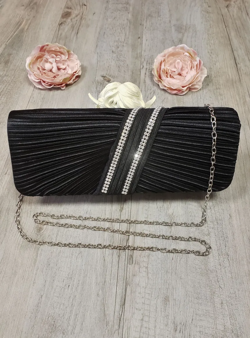 Pochette de soirée satin plissé et strass