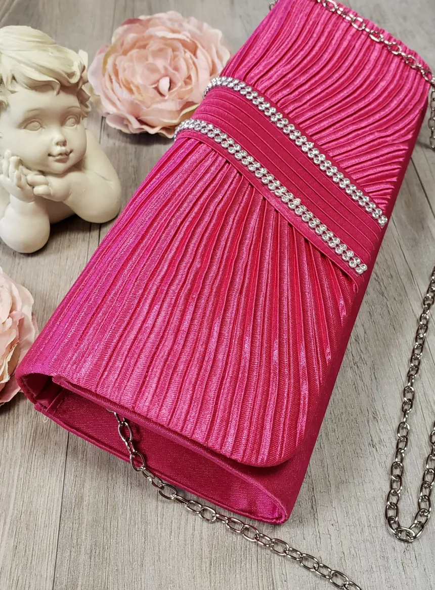 Pochette de soirée satin plissé et strass