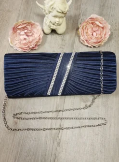 Pochette de soirée satin plissé et strass