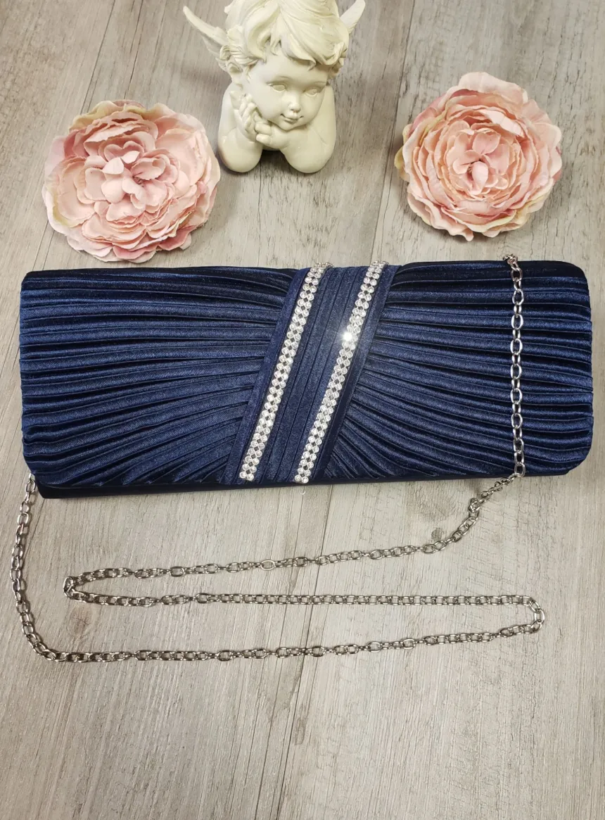 Pochette de soirée satin plissé et strass