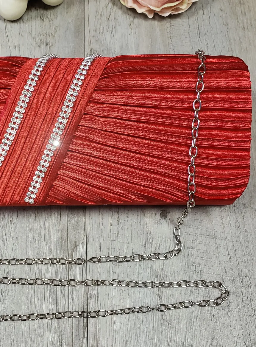 Pochette de soirée satin plissé et strass