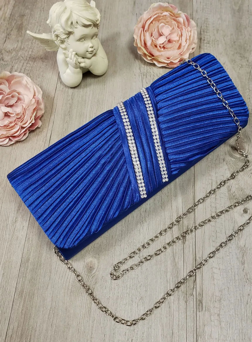 Pochette de soirée satin plissé et strass